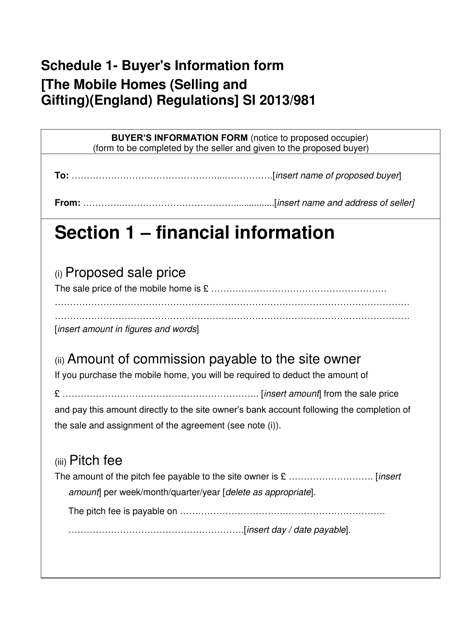 Schedule 1 Buyer's Information Form - United Kingdom