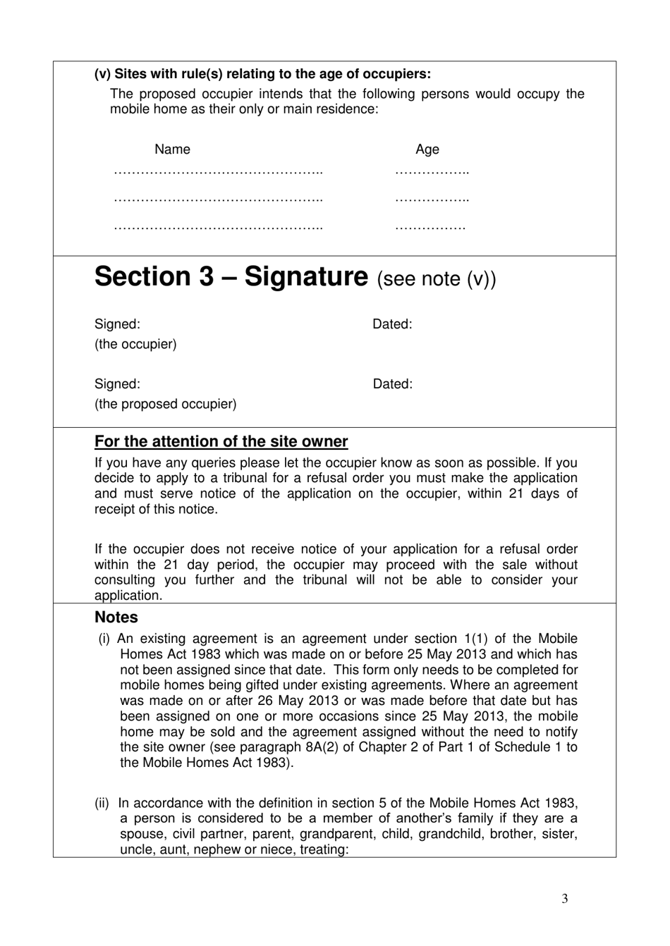 assignment form park homes