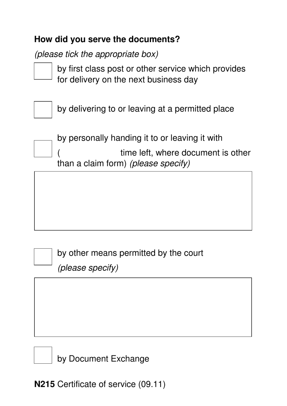 Form N215 Certificate of Service (Large Print) - United Kingdom, Page 3