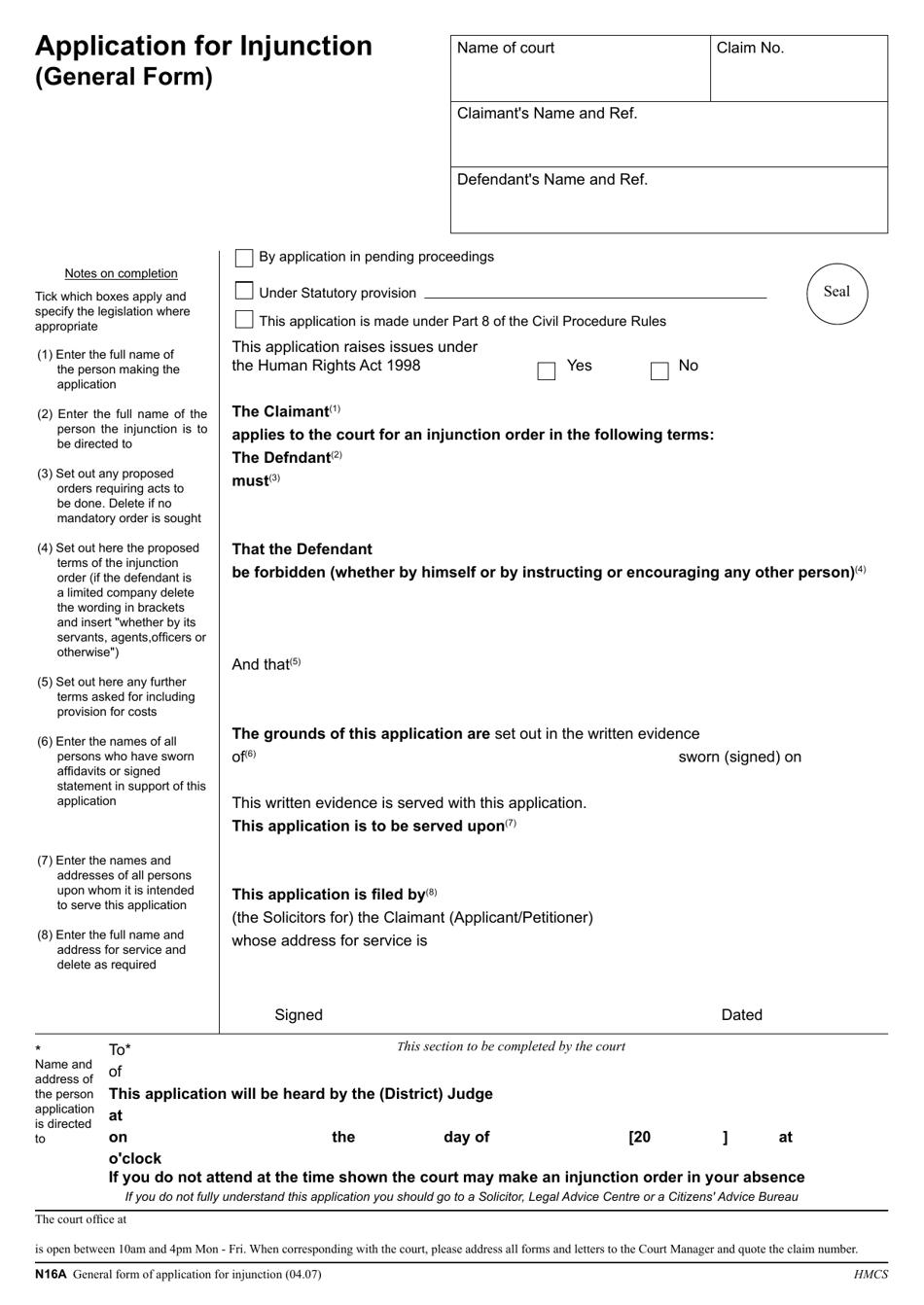 Form N16A Application for Injunction (General Form) - United Kingdom (Welsh), Page 2