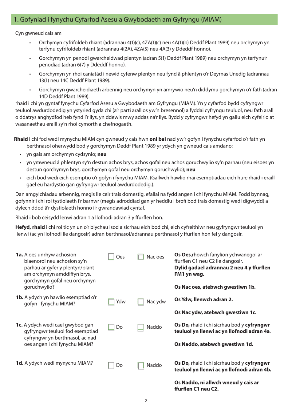 Form FM1 Family Mediation Information and Assessment Meeting (Miam) - United Kingdom (Welsh), Page 2