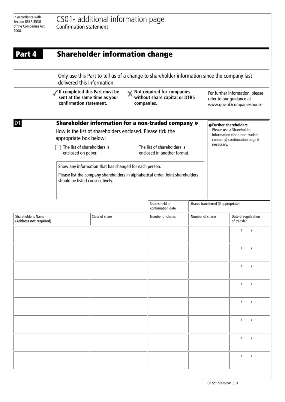Form CS01 Part 4 Confirmation Statement - Shareholder Information Change - United Kingdom, Page 1