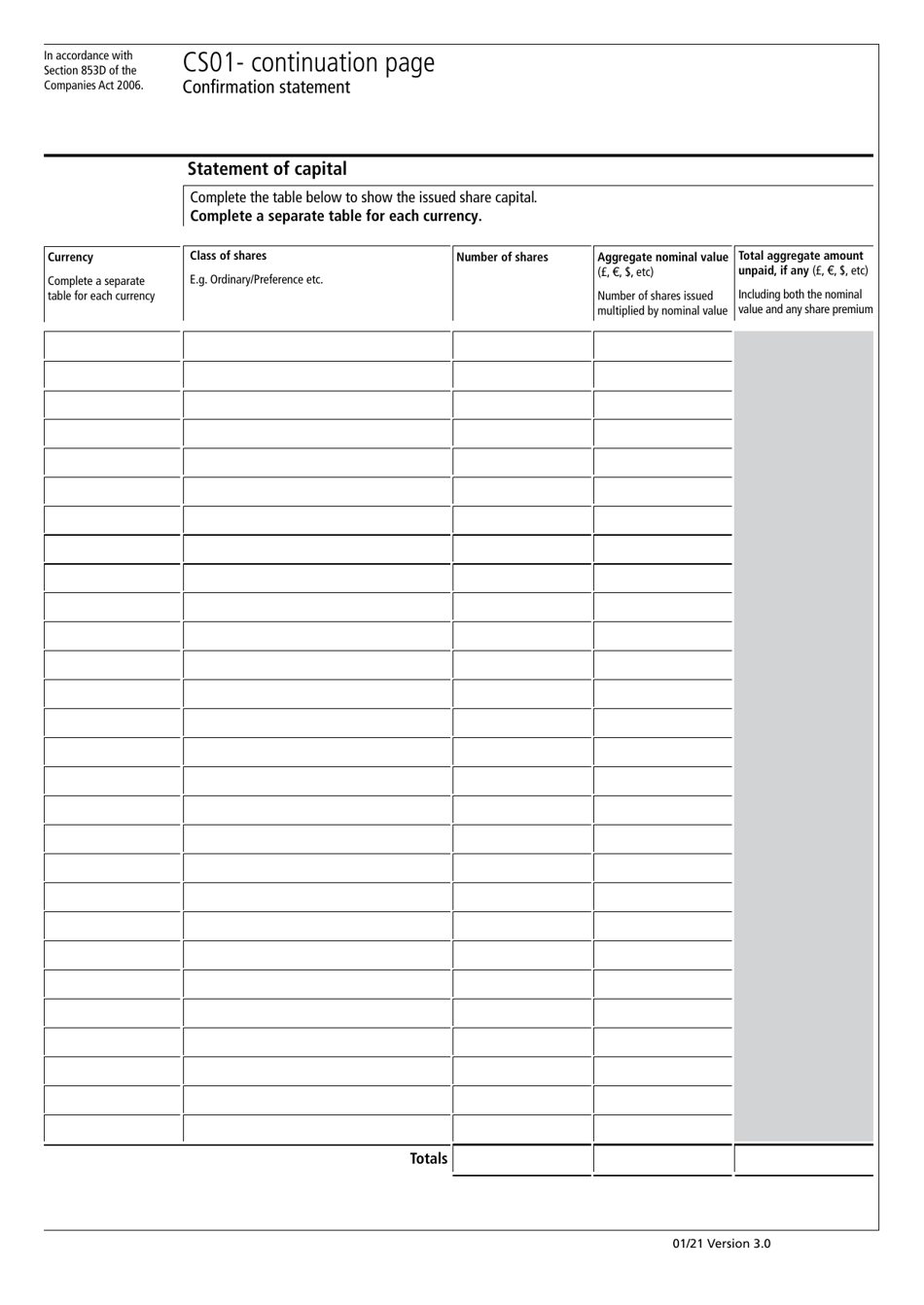 Form CS01 Confirmation Statement Continuation Page - United Kingdom, Page 1