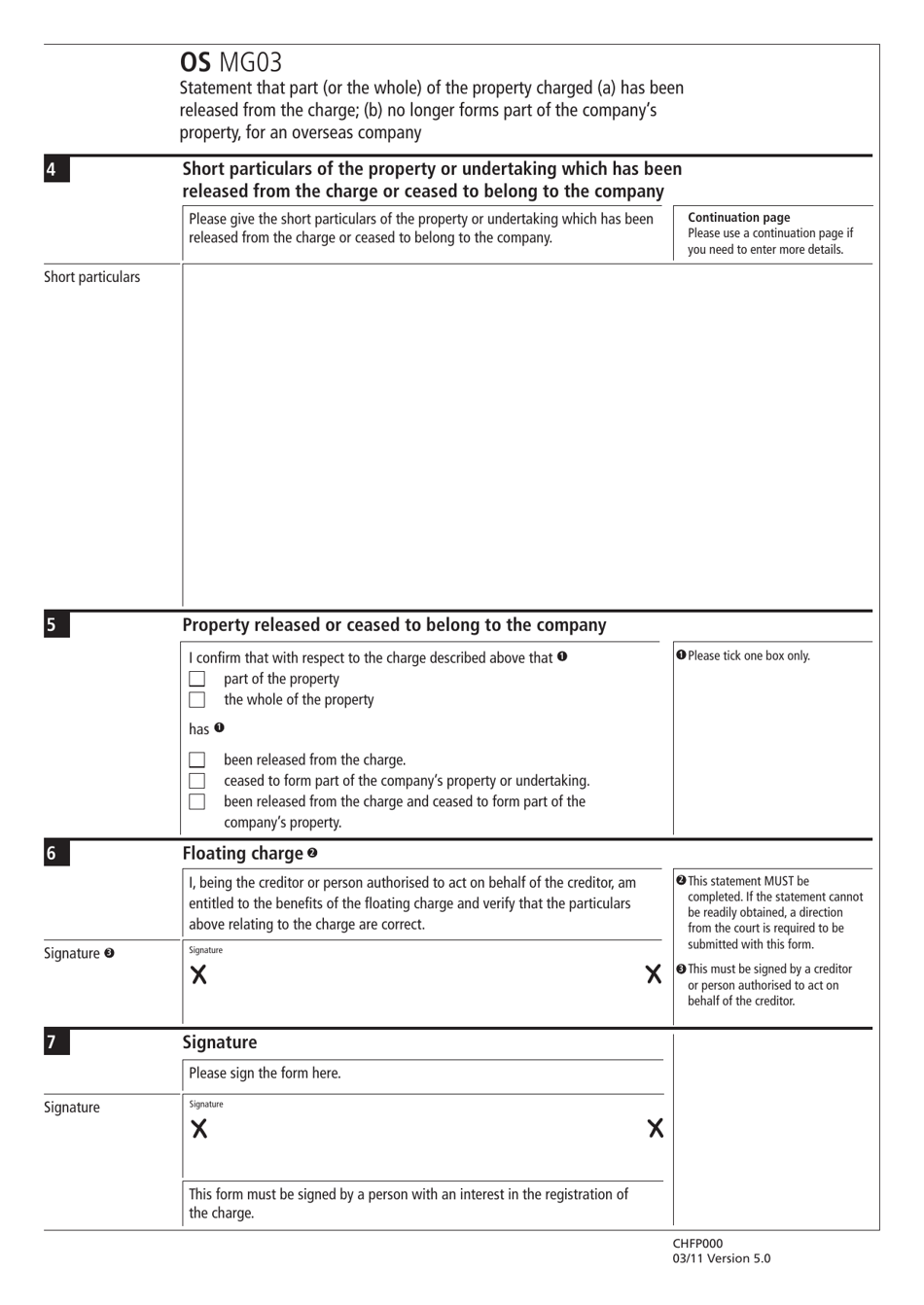 Form OS MG03 Statement That Part (Or the Whole) of the Property Charged (A) Has Been Released From the Charge; (B) No Longer Forms Part of the Companys Property, for an Overseas Company - United Kingdom, Page 2