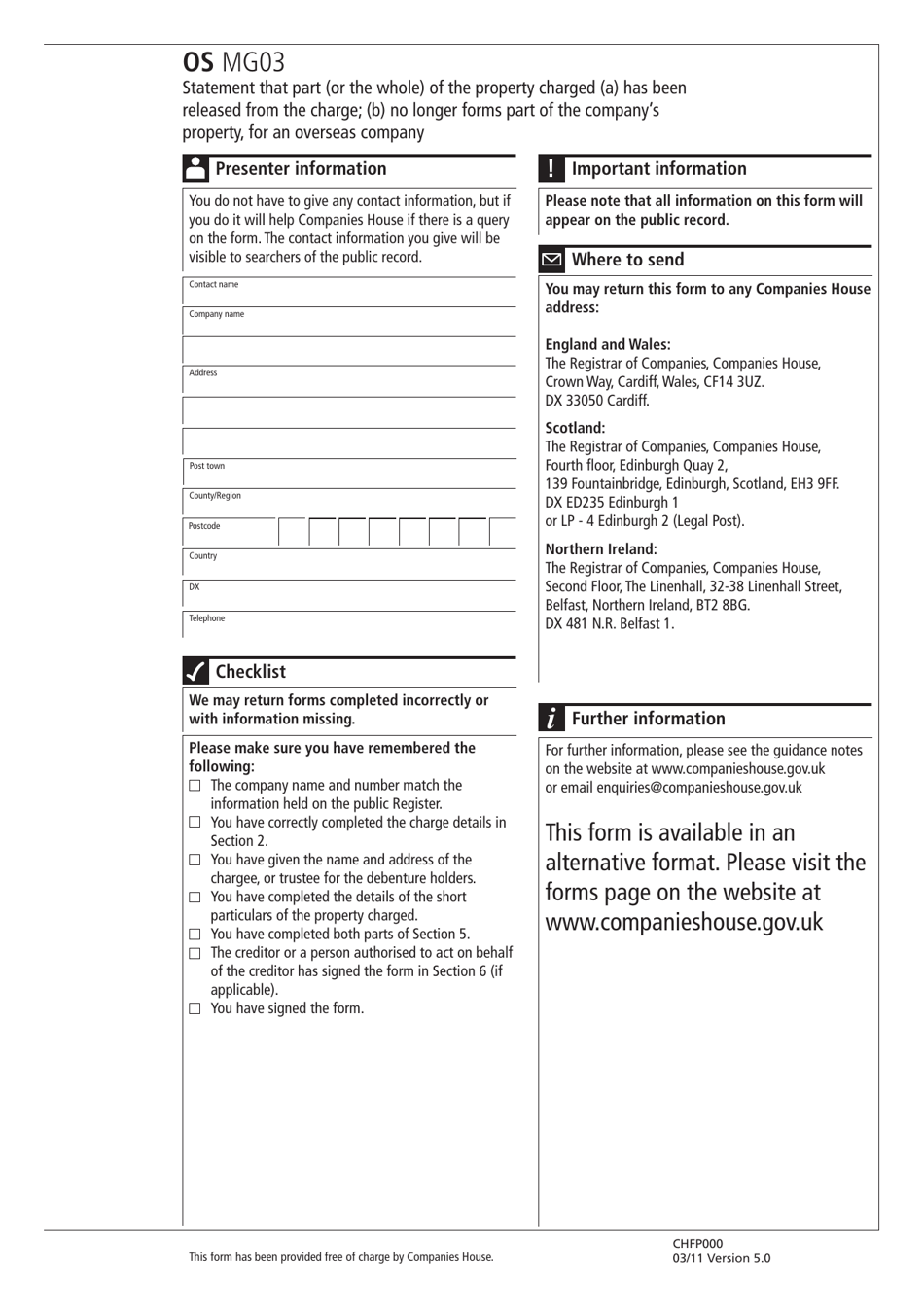 Form OS MG03 Statement That Part (Or the Whole) of the Property Charged (A) Has Been Released From the Charge; (B) No Longer Forms Part of the Companys Property, for an Overseas Company - United Kingdom, Page 3