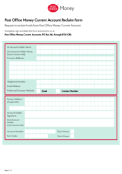 Document preview: Post Office Money Current Account Reclaim Form - United Kingdom