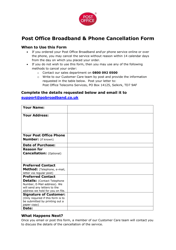 Document preview: Post Office Broadband & Phone Cancellation Form - United Kingdom