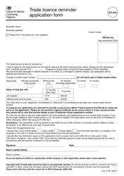 Document preview: Form VTL318 Trade Licence Reminder Application Form - United Kingdom