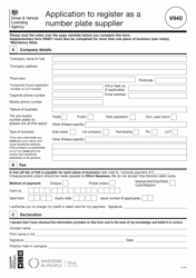 Document preview: Form V940 Application to Register as a Number Plate Supplier - United Kingdom