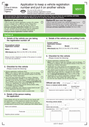 Form V317 &quot;Application to Keep a Vehicle Registration Number and Put It on Another Vehicle&quot; - United Kingdom