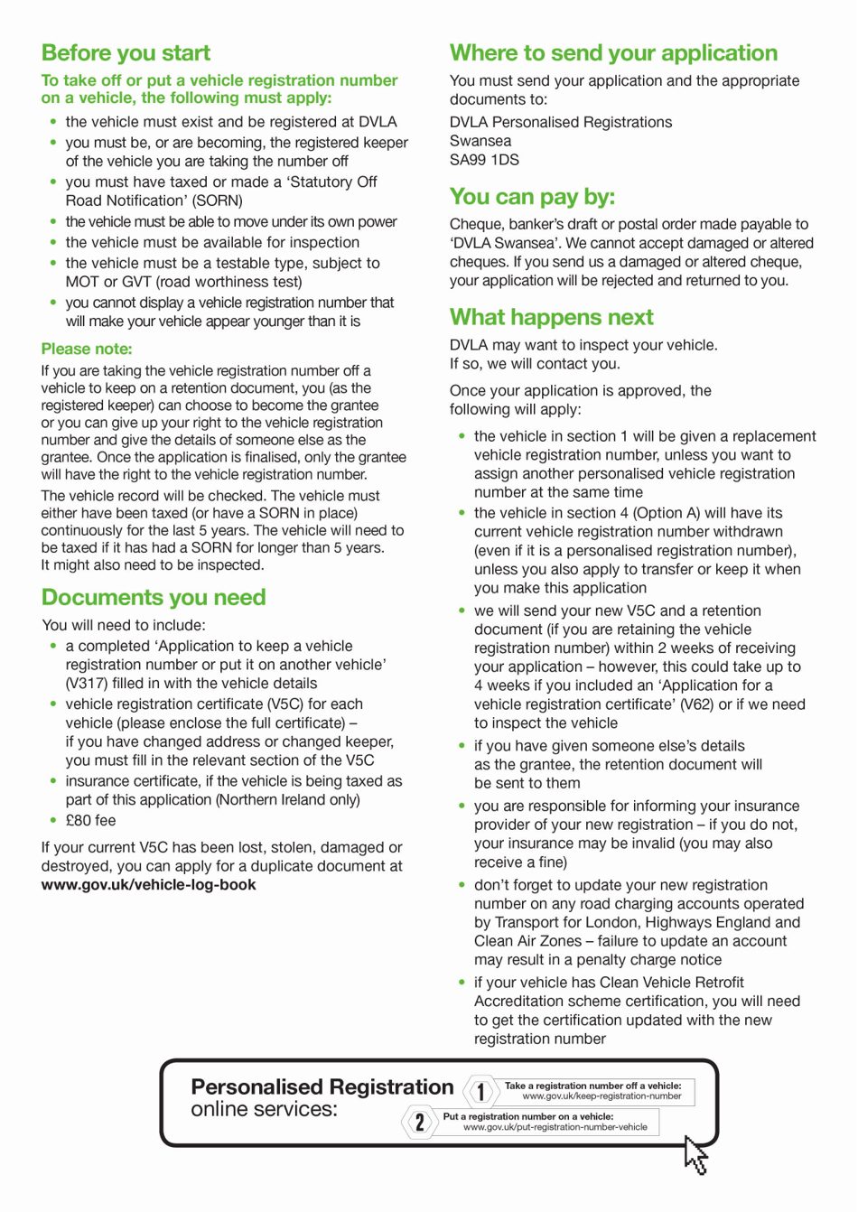 Form V317 Application to Keep a Vehicle Registration Number and Put It on Another Vehicle - United Kingdom, Page 3