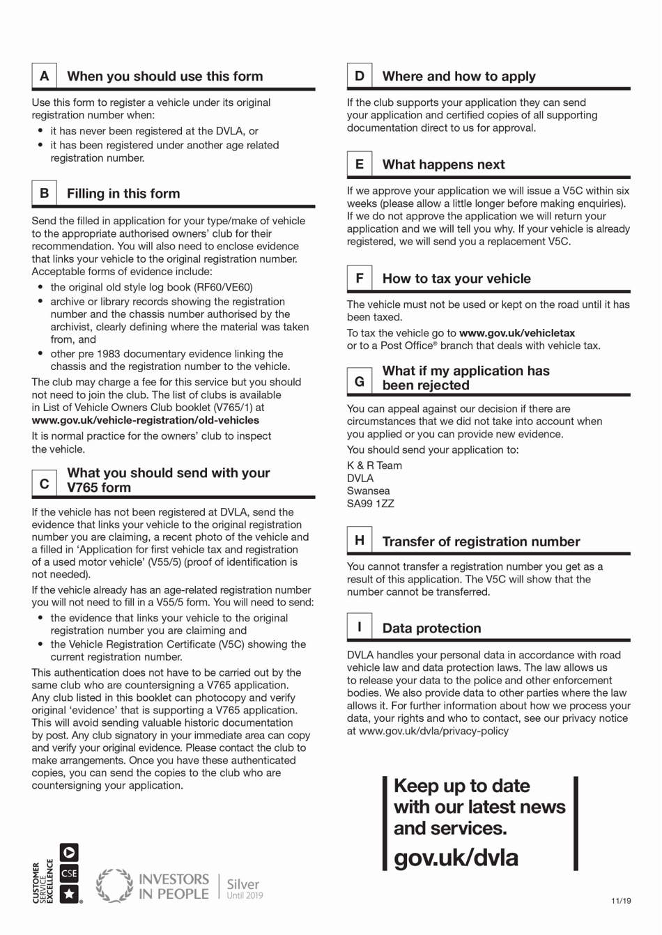 Form V765 Application to Register a Vehicle Under Its Original Registration Number - United Kingdom, Page 2