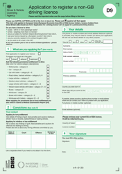 Form D9 &quot;Application to Register a Non-gb Driving Licence&quot; - United Kingdom