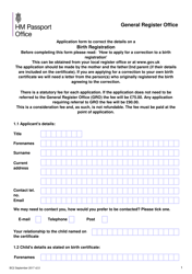 Document preview: Form BC2 Application Form to Correct the Details on a Birth Registration - United Kingdom