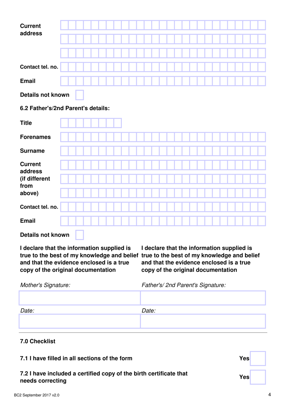 Form BC2 Application Form to Correct the Details on a Birth Registration - United Kingdom, Page 4