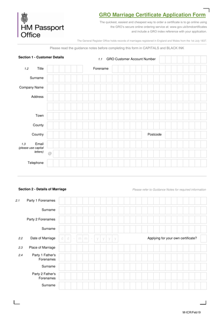 Gro Marriage Certificate Application Form - United Kingdom Download Pdf
