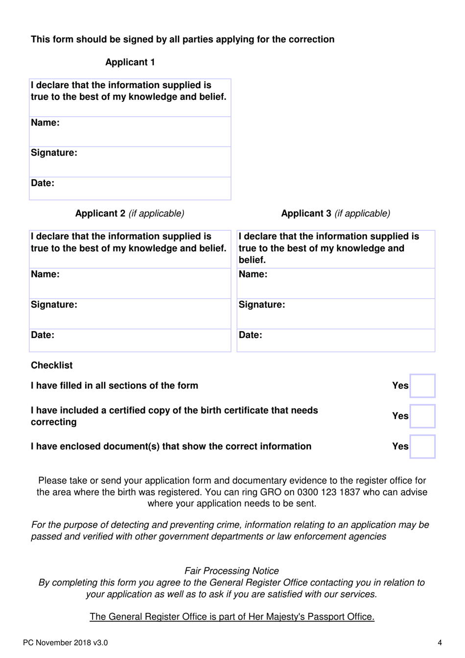 Application Form to Remove the Wrong Fathers Details From a Birth Registration - United Kingdom, Page 4