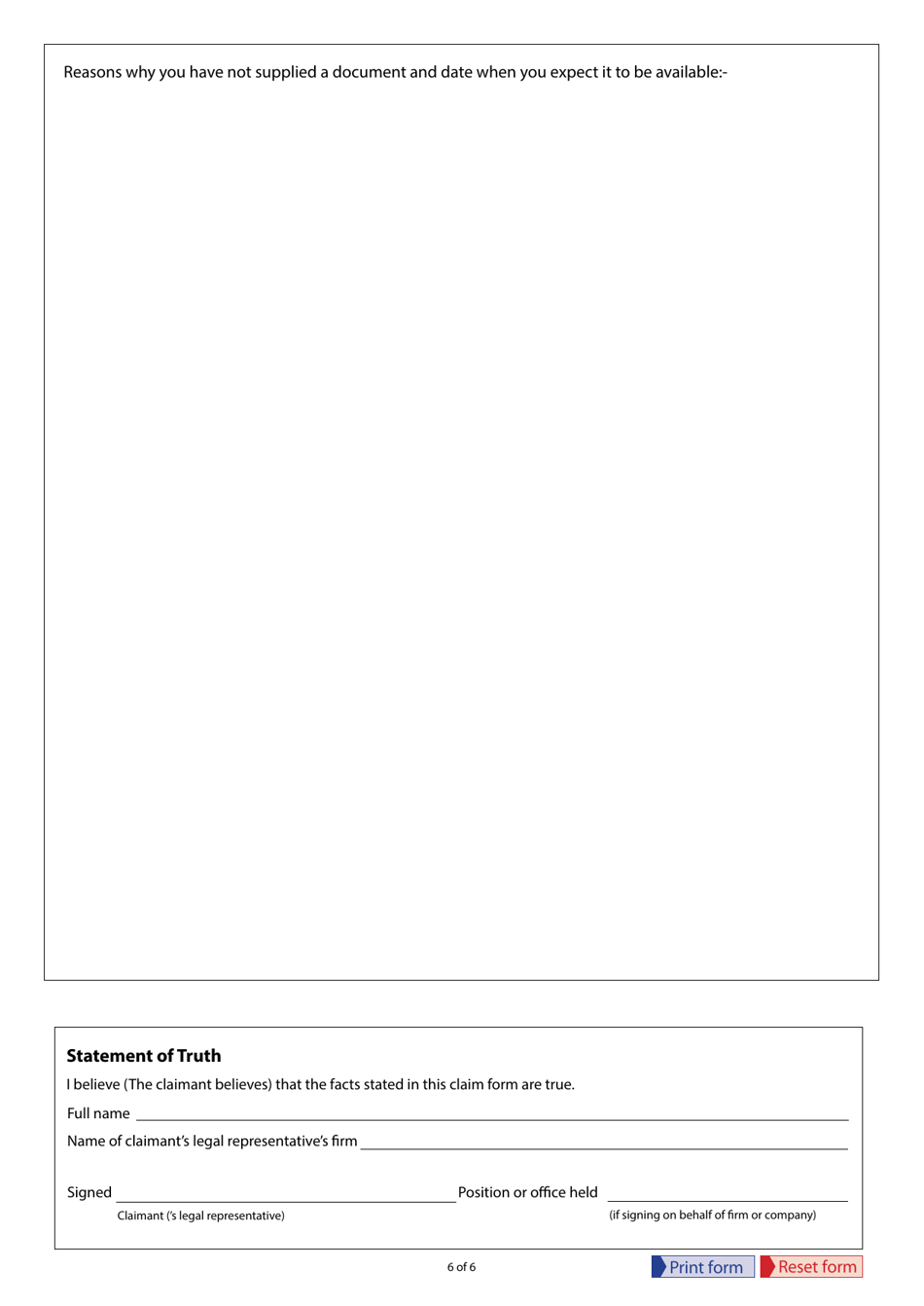 Form N208PC Planning Statutory Review - Part 8 Claim Form (Cpr8.1(6) and Practice Direction 8c) - United Kingdom, Page 6