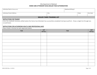 Document preview: Form ODM02390 Home Care Attendant (Hca) Skilled Task Authorization - Ohio
