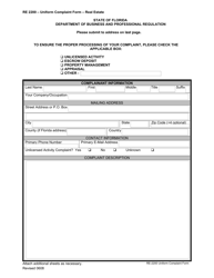 Form RE2200 Uniform Complaint Form - Real Estate - Florida, Page 2