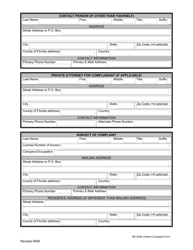 Form RE2200 Uniform Complaint Form - Real Estate - Florida, Page 3