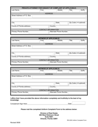 Form RE2200 Uniform Complaint Form - Real Estate - Florida, Page 4