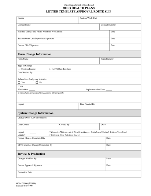 Form ODM01900 Ohio Health Plans Letter Template Approval Route Slip - Ohio