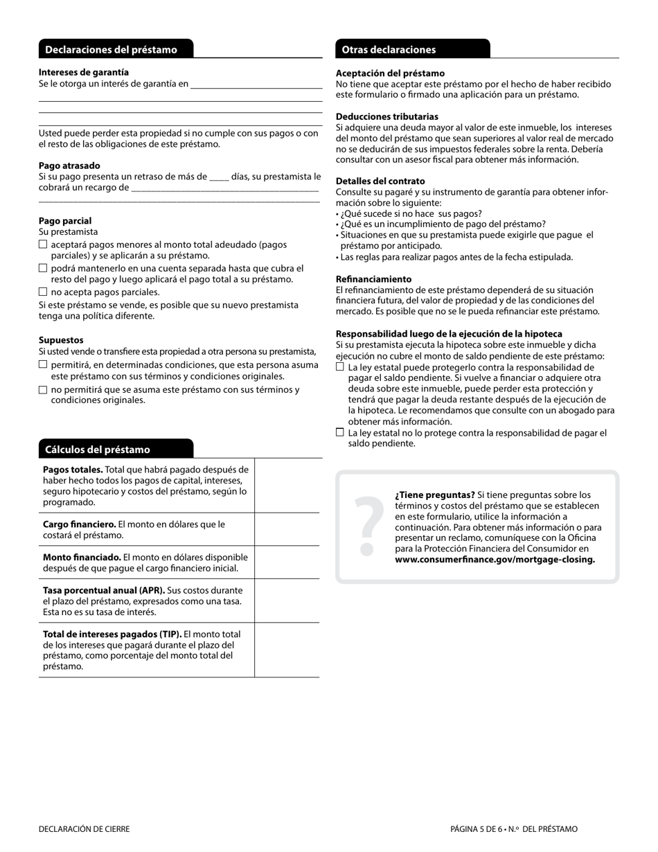 Formulario H-28(F) Mortgage Loan Transaction Closing Disclosure (Spanish), Page 15