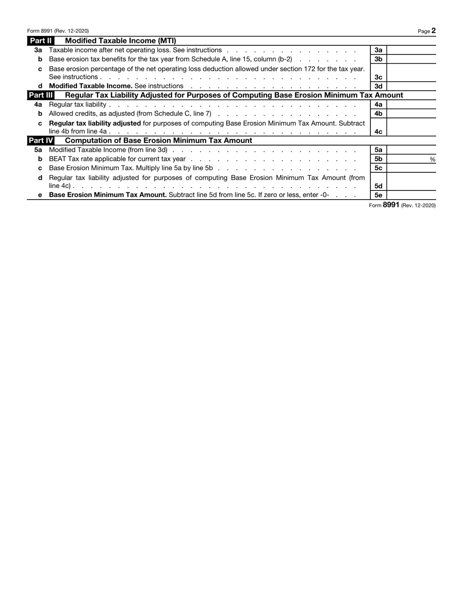 IRS Form 8991 Download Fillable PDF or Fill Online Tax on Base Erosion ...