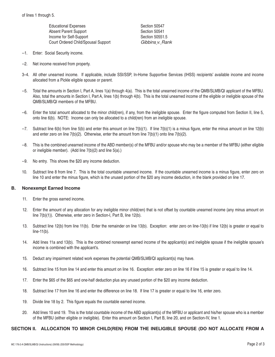 Form MC176-2A QMB / SLMB / QI Qualified Medicare Beneficiary (Qmb) / Specified Low-Income Medicare Beneficiary (Slmb) / Qualifying Individual (Qi) Income Eligibility Work Sheet, Couple or Applicant With an Ineligible Spouse, With or Without Child(Ren) - California, Page 3