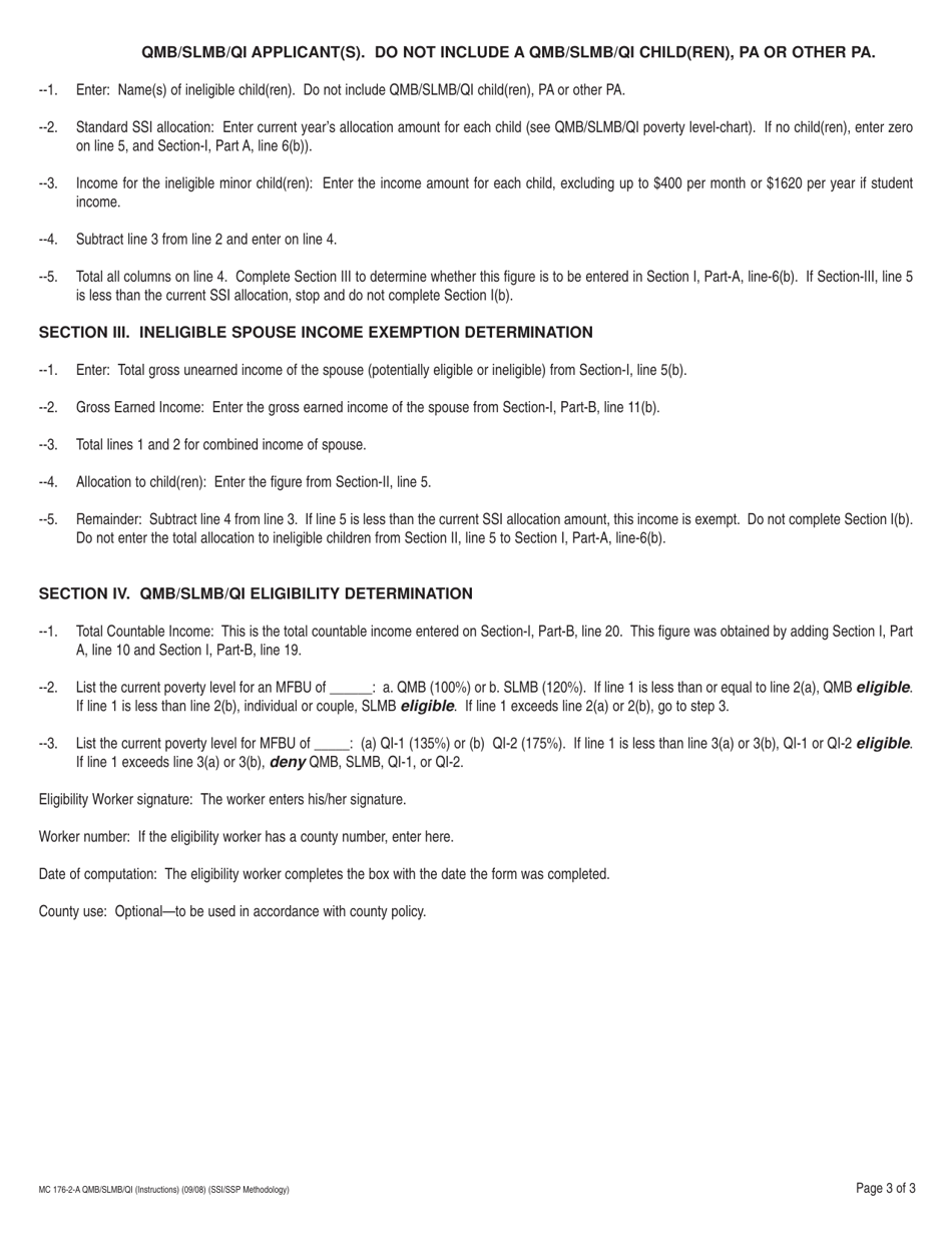 Form MC176-2A QMB / SLMB / QI Qualified Medicare Beneficiary (Qmb) / Specified Low-Income Medicare Beneficiary (Slmb) / Qualifying Individual (Qi) Income Eligibility Work Sheet, Couple or Applicant With an Ineligible Spouse, With or Without Child(Ren) - California, Page 4