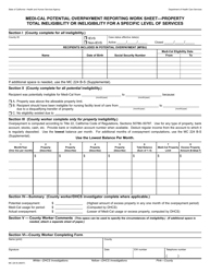 Form MC224 B Medi-Cal Potential Overpayment Reporting Work Sheet - Property Total Ineligibility or Ineligibility for a Specific Level of Services - California