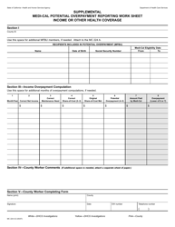 Document preview: Form MC224 A-S Supplemental Medi-Cal Potential Overpayment Reporting Work Sheet Income or Other Health Coverage - California