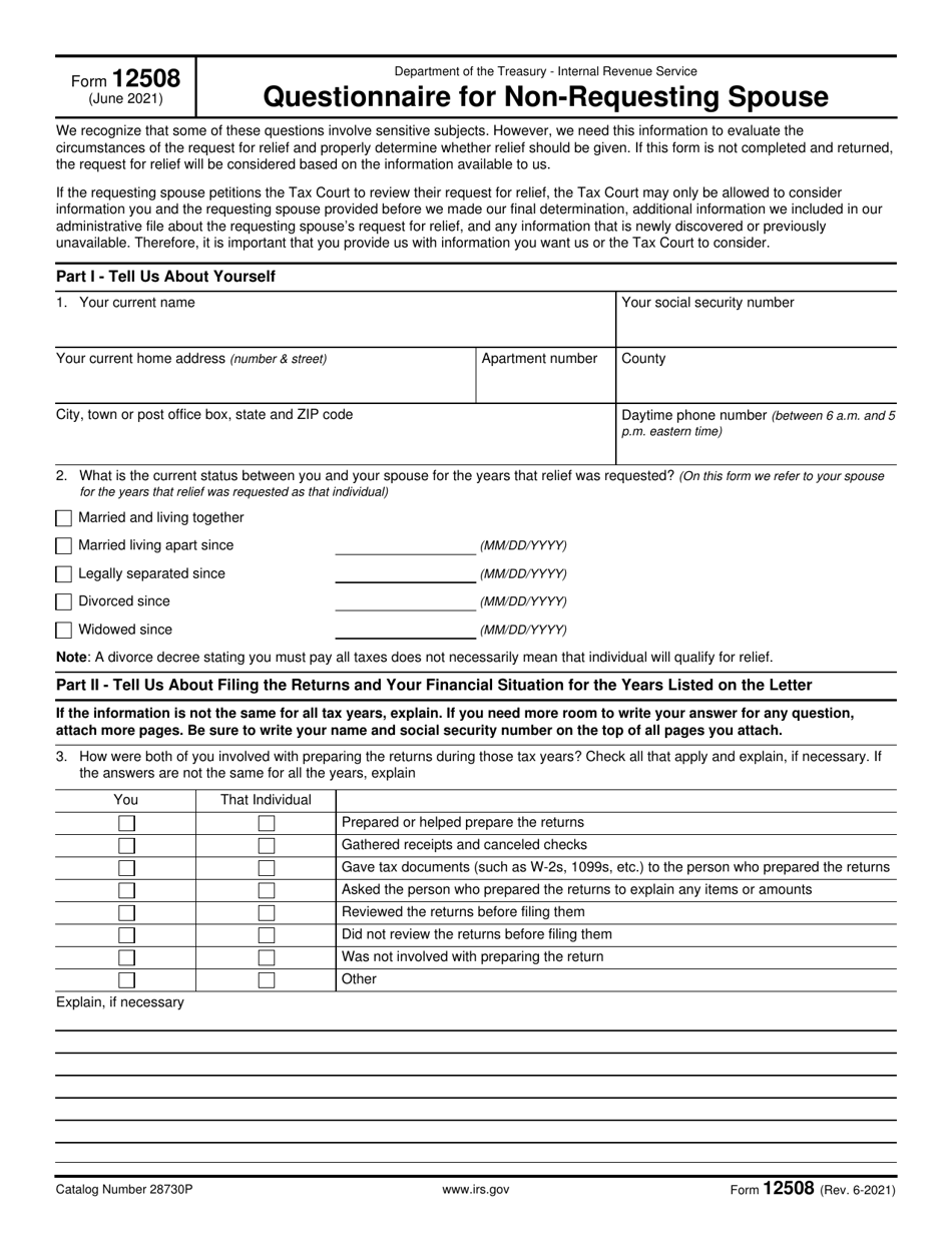 IRS Form 12508 Questionnaire for Non-requesting Spouse, Page 1