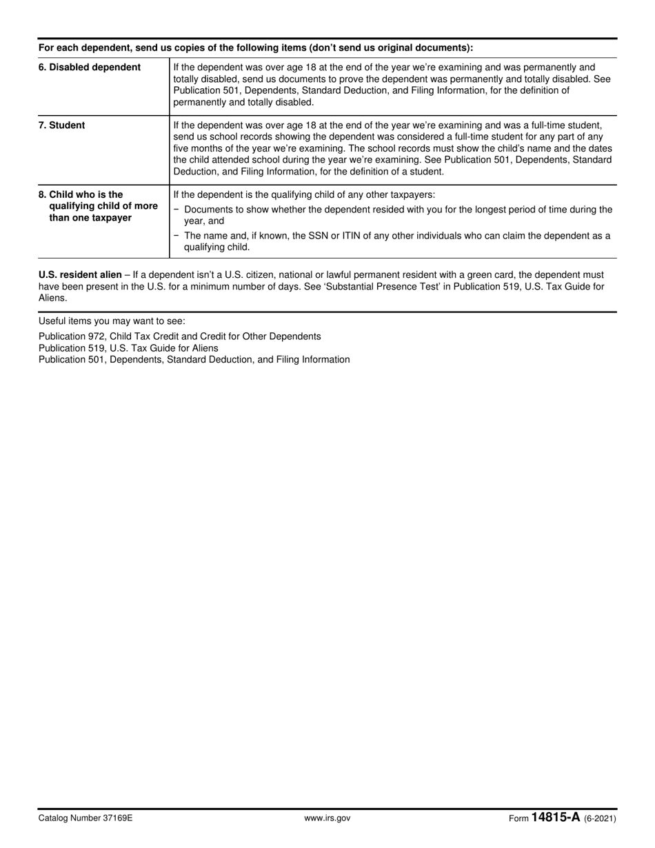 IRS Form 14815-A Supporting Documents to Prove the Child Tax Credit (Ctc) and Credit for Other Dependents (Odc), Page 2