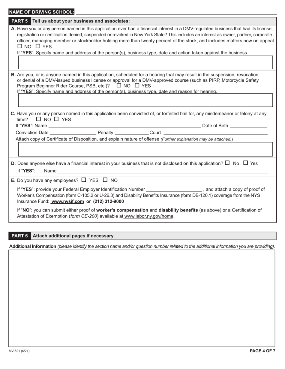 Form MV-521 Application to Amend a Driving School License - New York, Page 4
