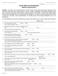 Form MC356 Safe Arms for Newborns Medical Questionnaire - California