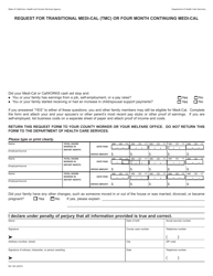 Form MC325 Request for Transitional Medi-Cal (Tmc) or Four Month Continuing Medi-Cal - California