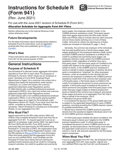 IRS Form 941 Schedule R  Printable Pdf