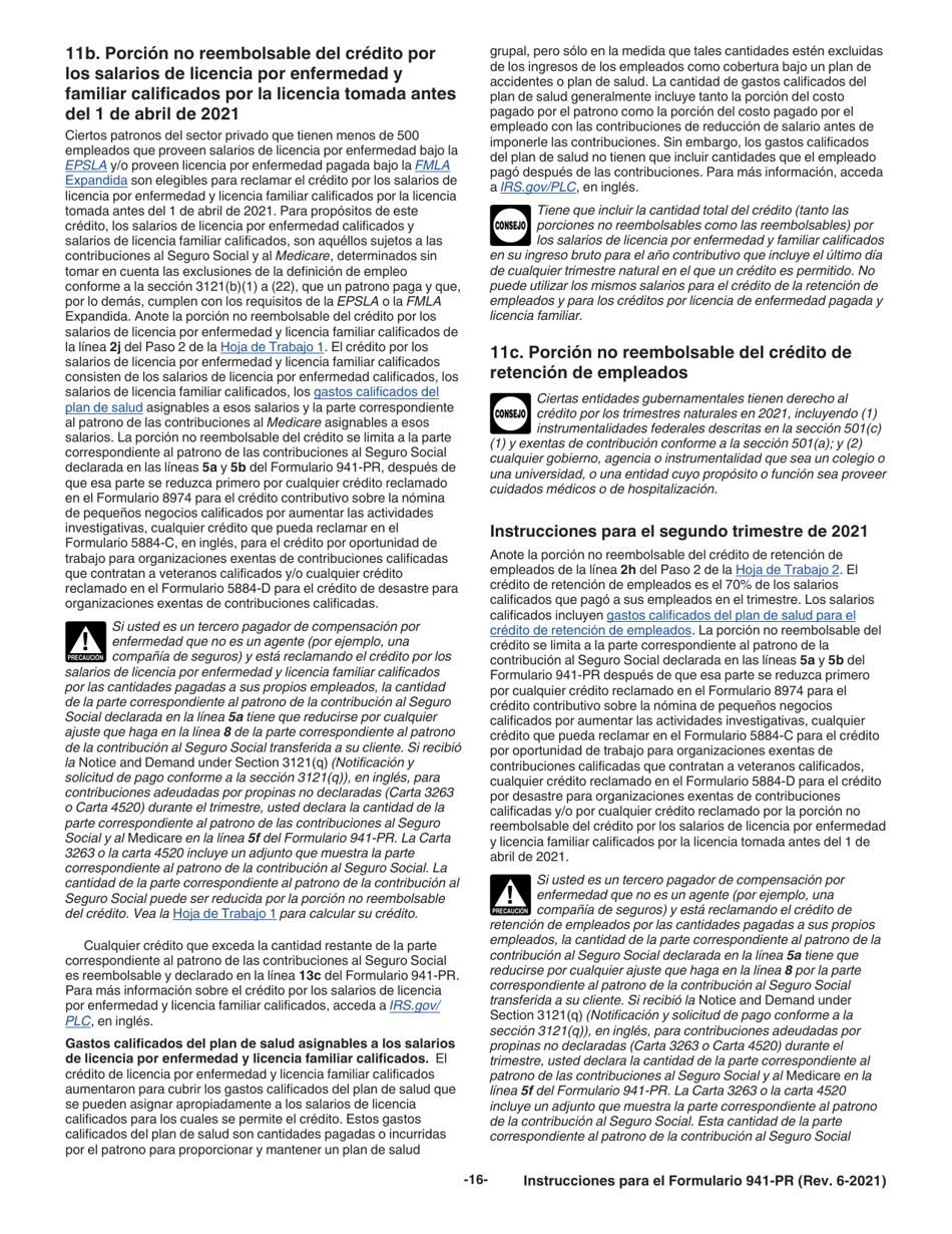 Instrucciones para IRS Formulario 941-PR Planilla Para La Declaracion Federal Trimestral Del Patrono (Puerto Rican Spanish), Page 16