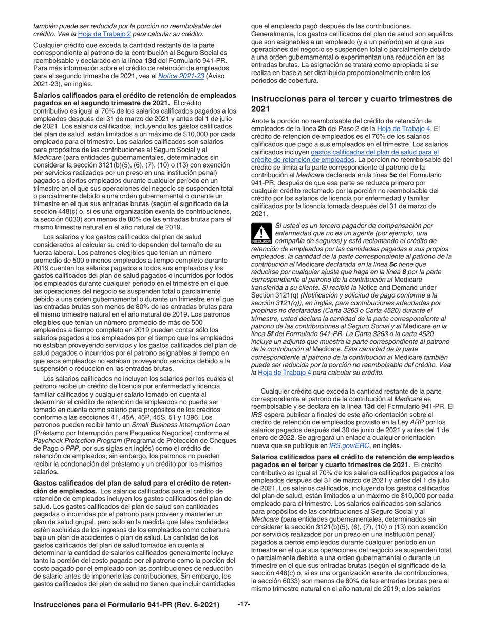 Instrucciones para IRS Formulario 941-PR Planilla Para La Declaracion Federal Trimestral Del Patrono (Puerto Rican Spanish), Page 17