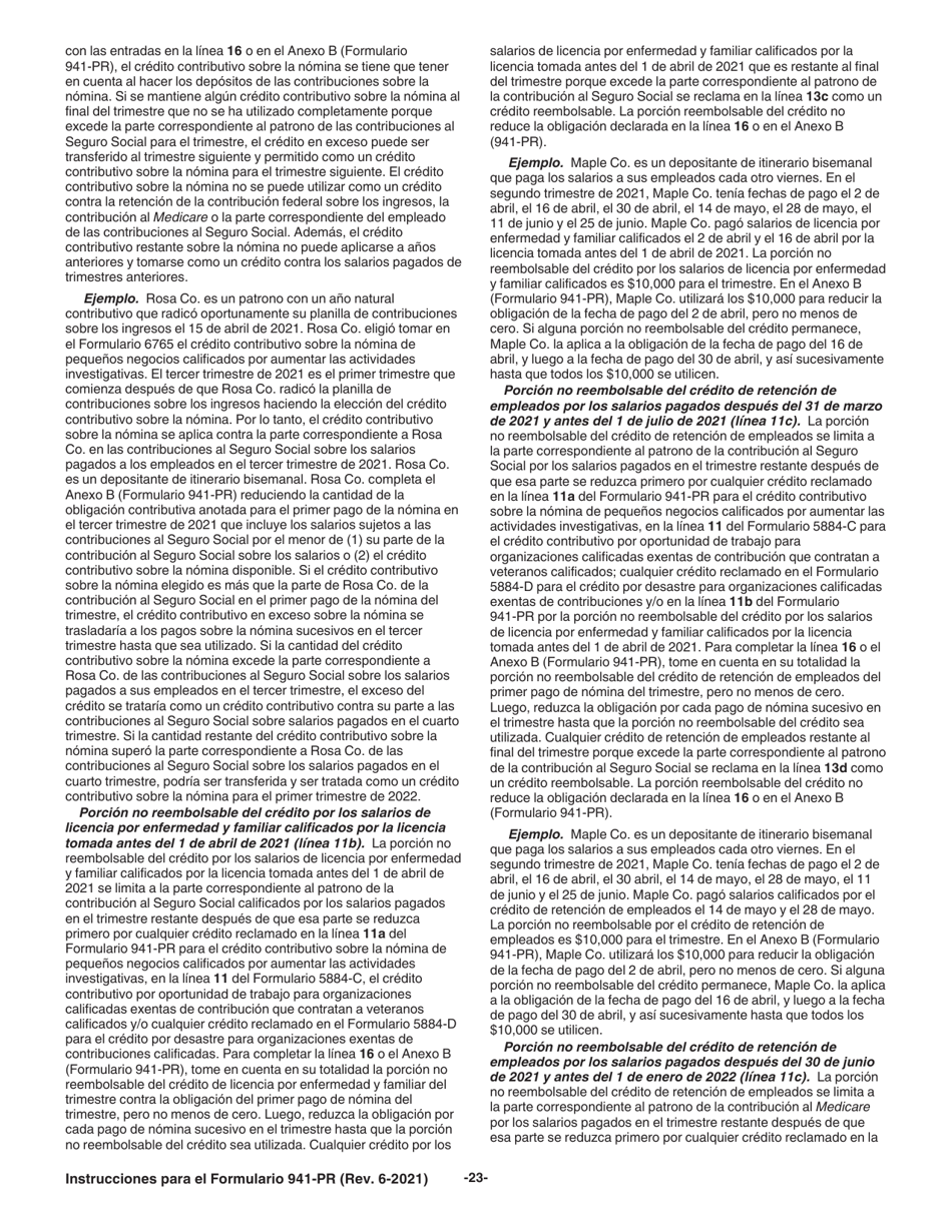 Instrucciones para IRS Formulario 941-PR Planilla Para La Declaracion Federal Trimestral Del Patrono (Puerto Rican Spanish), Page 23