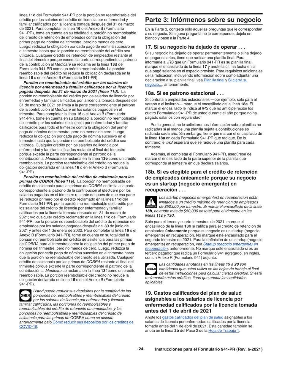 Instrucciones para IRS Formulario 941-PR Planilla Para La Declaracion Federal Trimestral Del Patrono (Puerto Rican Spanish), Page 24
