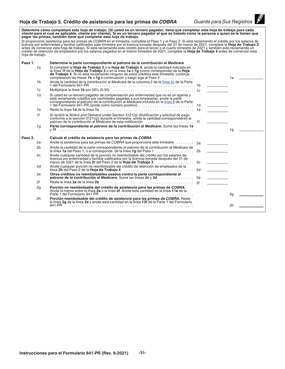 Instrucciones para IRS Formulario 941-PR Planilla Para La Declaracion Federal Trimestral Del Patrono (Puerto Rican Spanish), Page 31