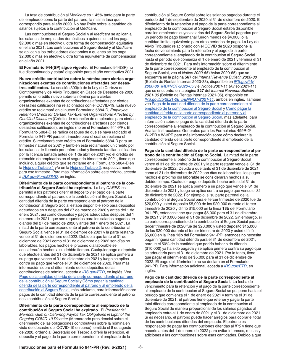 Instrucciones para IRS Formulario 941-PR Planilla Para La Declaracion Federal Trimestral Del Patrono (Puerto Rican Spanish), Page 3
