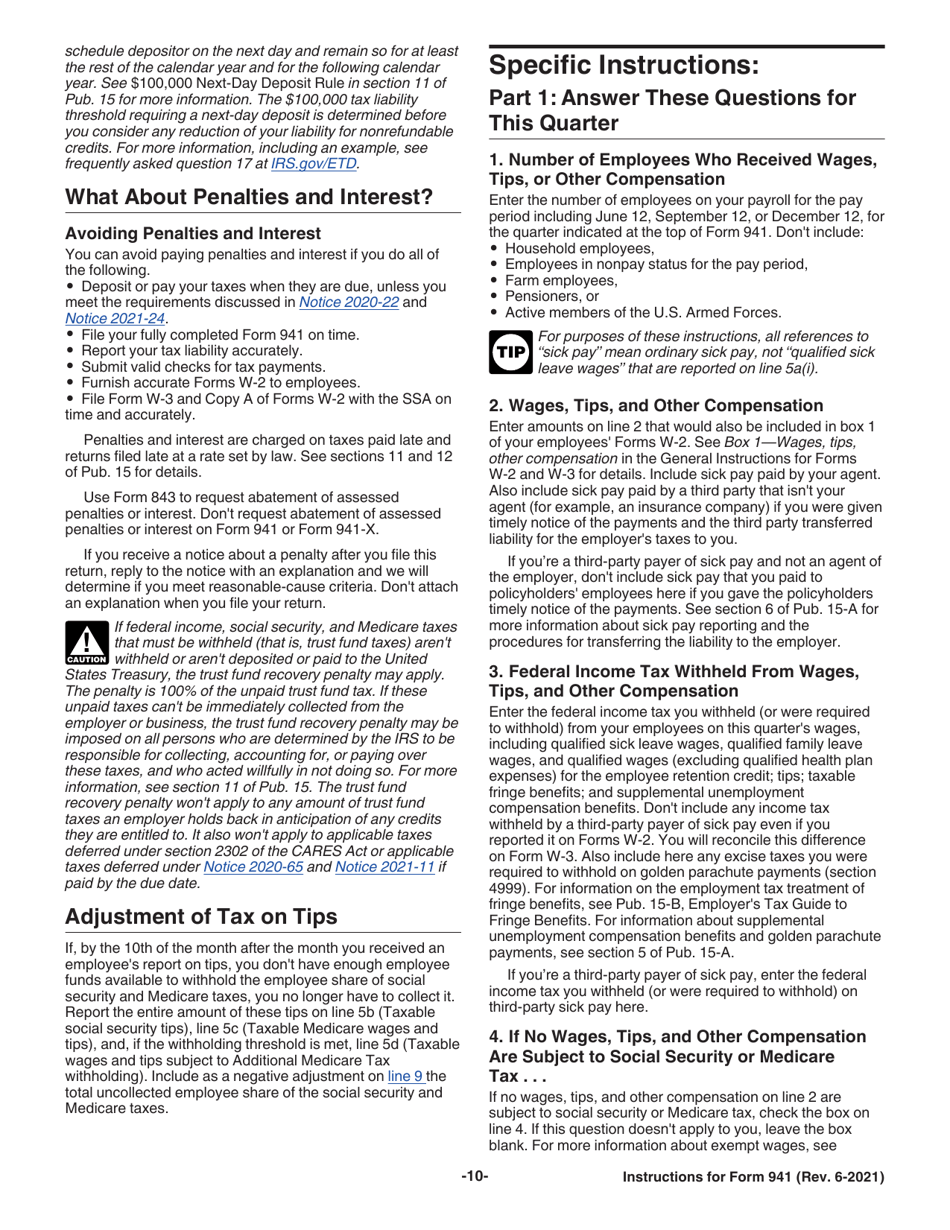 Instructions for IRS Form 941 Employers Quarterly Federal Tax Return, Page 10