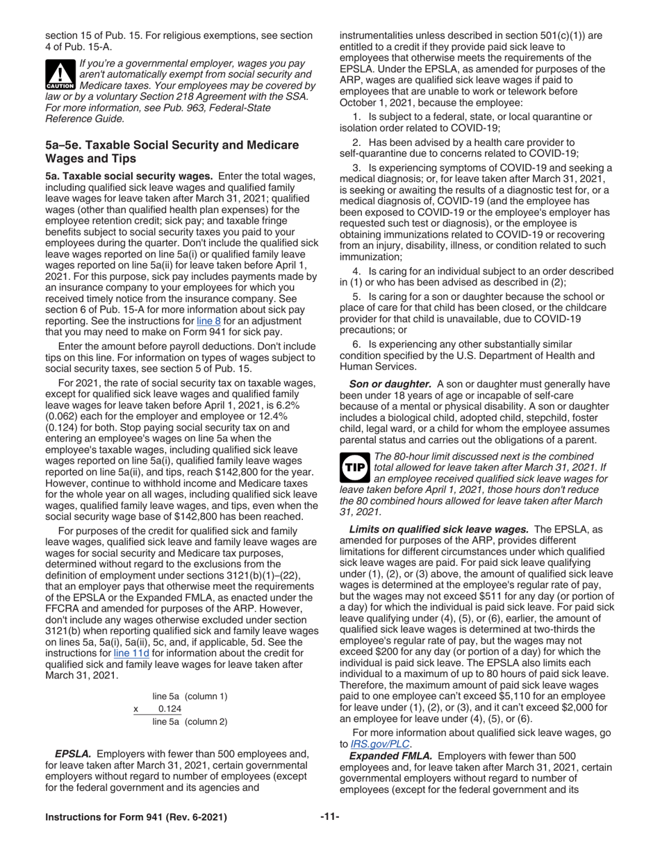 Instructions for IRS Form 941 Employers Quarterly Federal Tax Return, Page 11