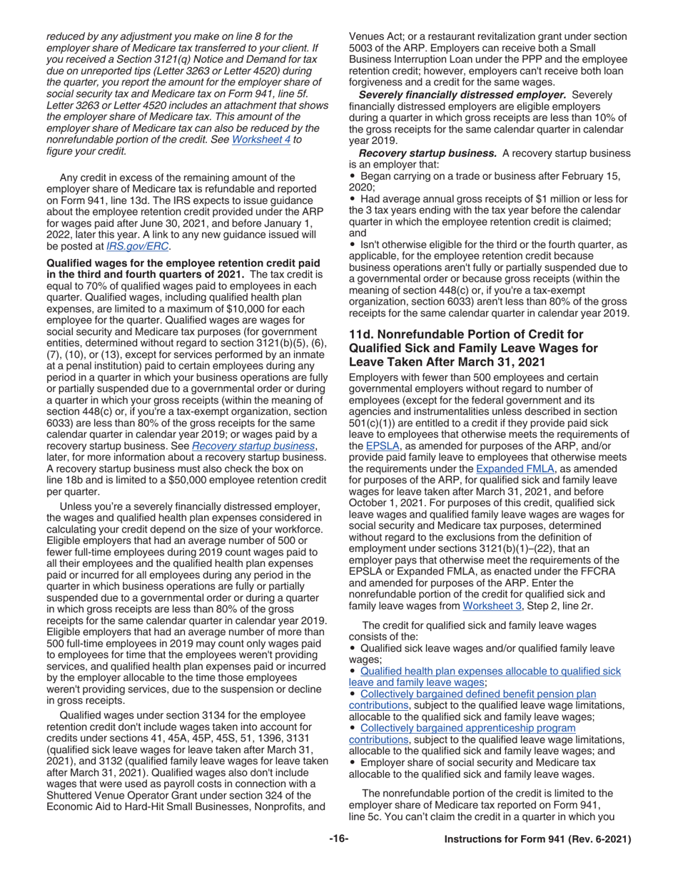Instructions for IRS Form 941 Employers Quarterly Federal Tax Return, Page 16