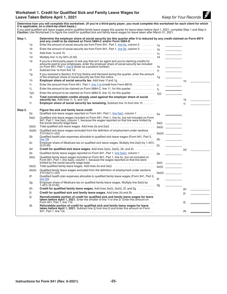 Instructions for IRS Form 941 Employers Quarterly Federal Tax Return, Page 25