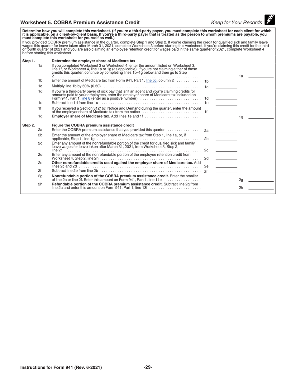 Instructions for IRS Form 941 Employers Quarterly Federal Tax Return, Page 29
